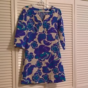 Boden Blue Floral Linen Tunic Dress WA254